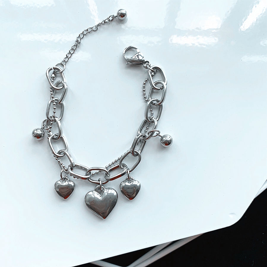 Vòng tay mạ bạc in hình trái tim dễ thương