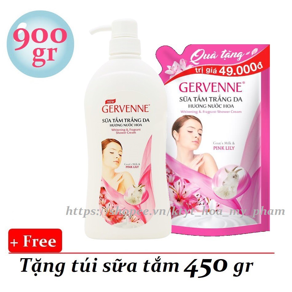 Gervenne - Sữa tắm trắng da hương nước hoa 900 g + Tặng Túi sữa tắm 450 gr