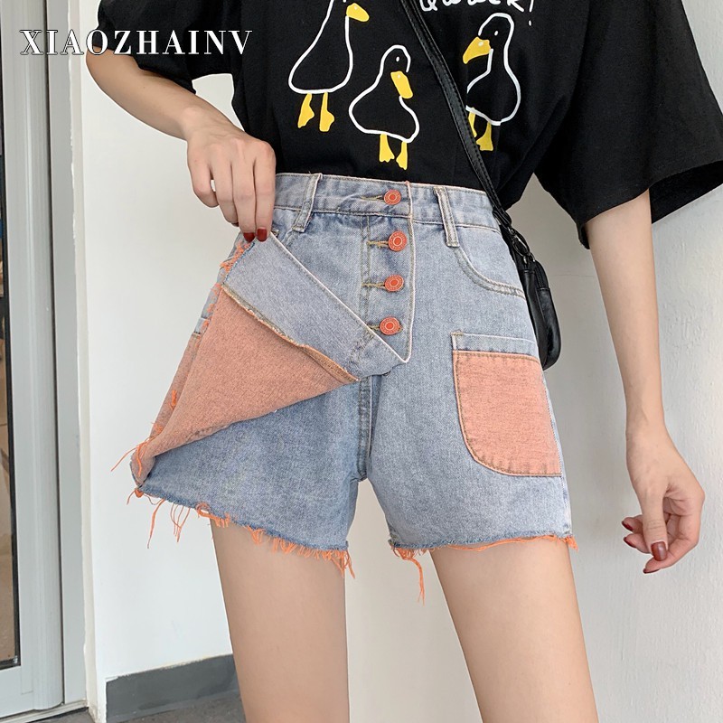 Xiaozhainv Quần short denim lưng cao phong cách Hàn Quốc | BigBuy360 - bigbuy360.vn