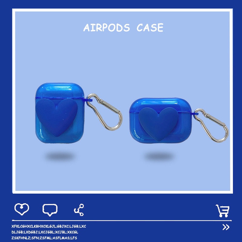 Vỏ Bảo Vệ Hộp Sạc Tai Nghe Airpods 1 2 3 Pro Apple bluetooth Không Dây Hình Trái Tim Màu Xanh Dương