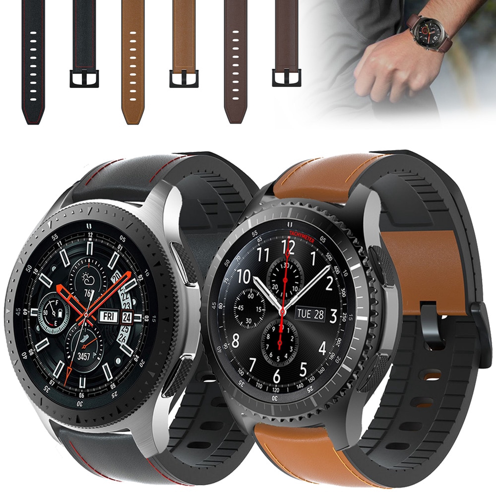 Dây đeo đồng hồ thông minh da phối silicone 22mm thích hợp cho Samsung Galaxy Watch 46mm Gear S3 Frontier