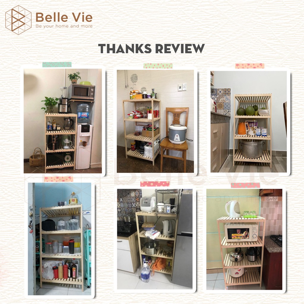 Kệ Để Lò Vi Sóng 4 Tầng BELLEVIE Kệ Bếp Gỗ Đa Năng Oven Rack 4F Lắp Ráp Đơn Giản Phong Cách Hiện Đại