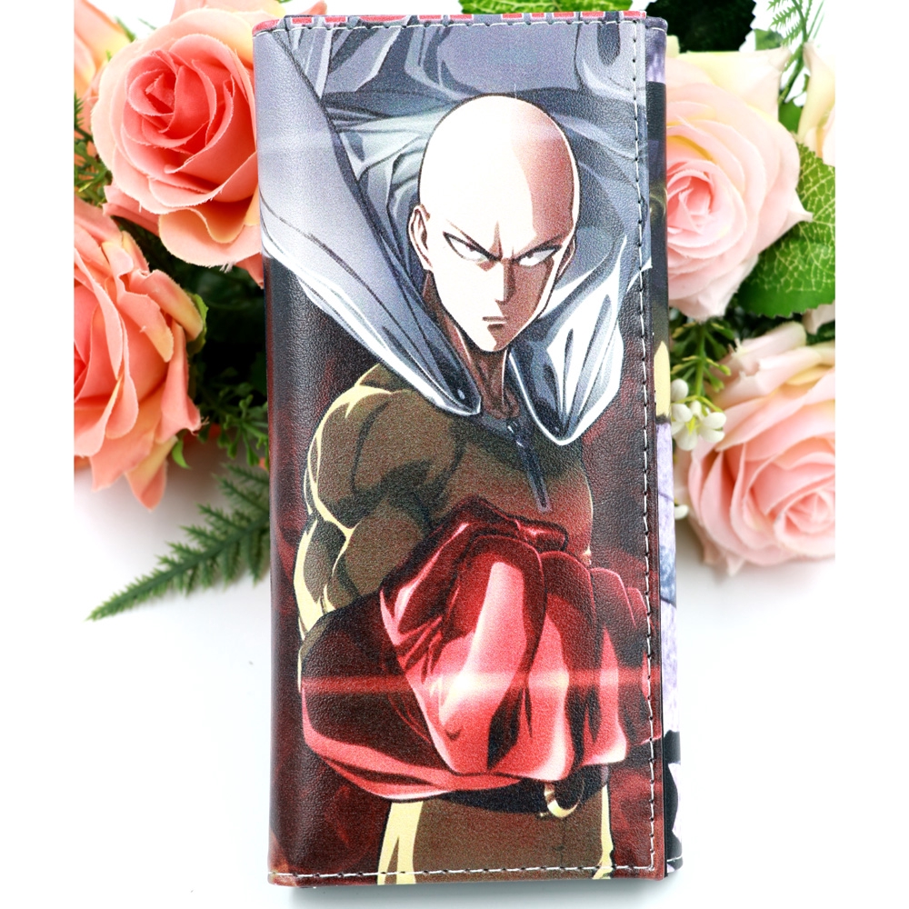 Ví da nam cầm tay có nút gài in hình nhân vật saitama trong One Punch Man