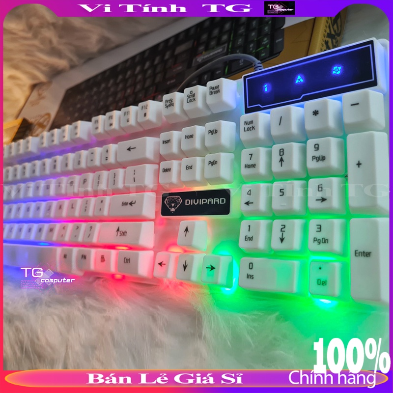 BÀN PHÍM MÁY TÍNH giả cơ màu trắng có led có dây Vi tính TG Divipard