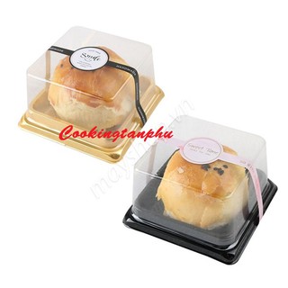 100 HỘP NHỰA ĐỰNG BÁNH 50 - 80 GRAM VUÔNG XY65S ĐEN & Vàng  7 cm x 7 cm x 4 cm