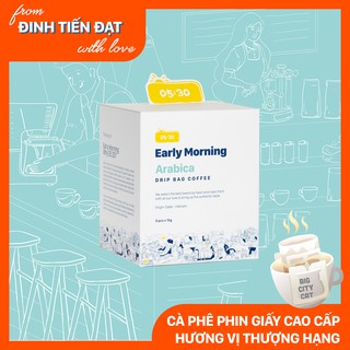 Coffee phin giấy arabica nguyên chất rang xay EARLY MORNING, cà phê phin túi lọc hộp 8 gói
