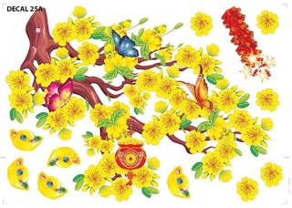 Decal trang trí hoa mai Tết năm 2020