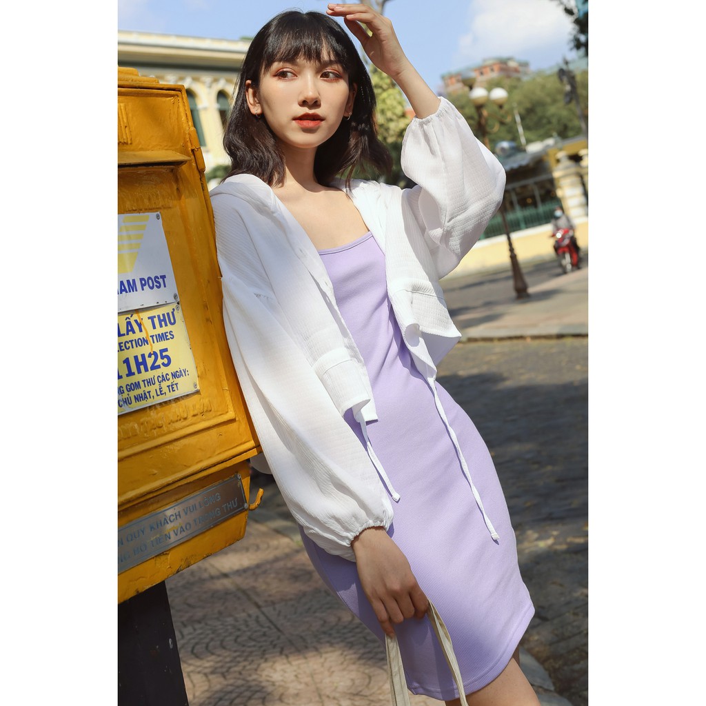 Áo khoác cardigan dài tay thời trang GAGO self-tie waist long sleeve màu trắng GA3363 | BigBuy360 - bigbuy360.vn