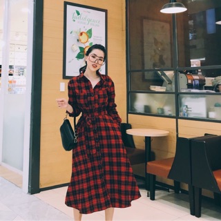 Váy mai kẻ đai eo