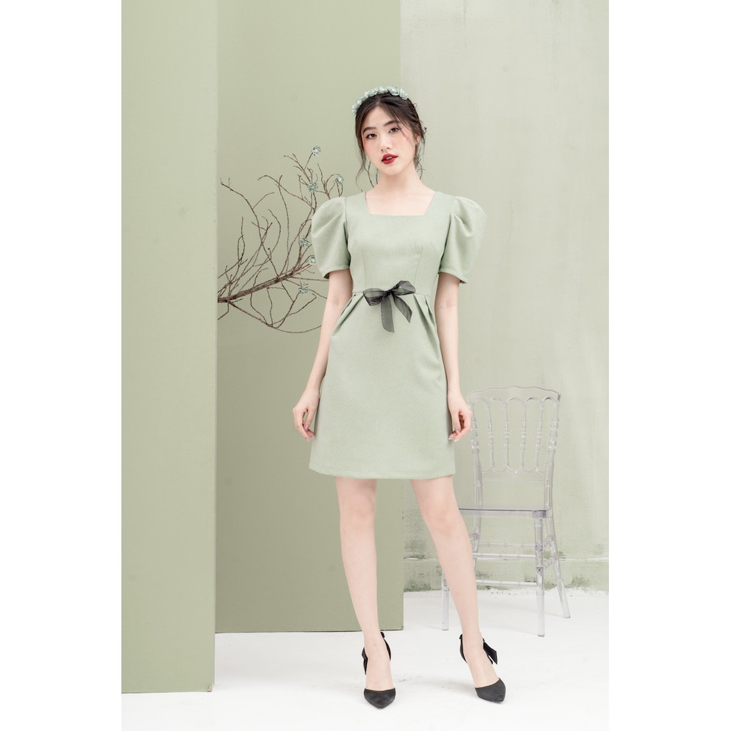 [Mã FAMALLT5 giảm 15% đơn 150k] RẬP - Đầm Xanh Cổ Vuông Tay Xếp Ly Đính Ruy Băng Ở Eo - MINT 04 | BigBuy360 - bigbuy360.vn