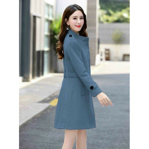 Hàng nhập - Áo khoác dạ nữ cổ trụ đính nút trẻ trung sang trọng, áo dạ len cổ lọ tay dài