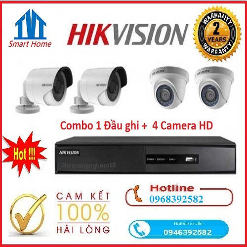 Combo 1 đầu ghi+4 camera HD 720P ( chưa bao gồm ổ cứng và dây)