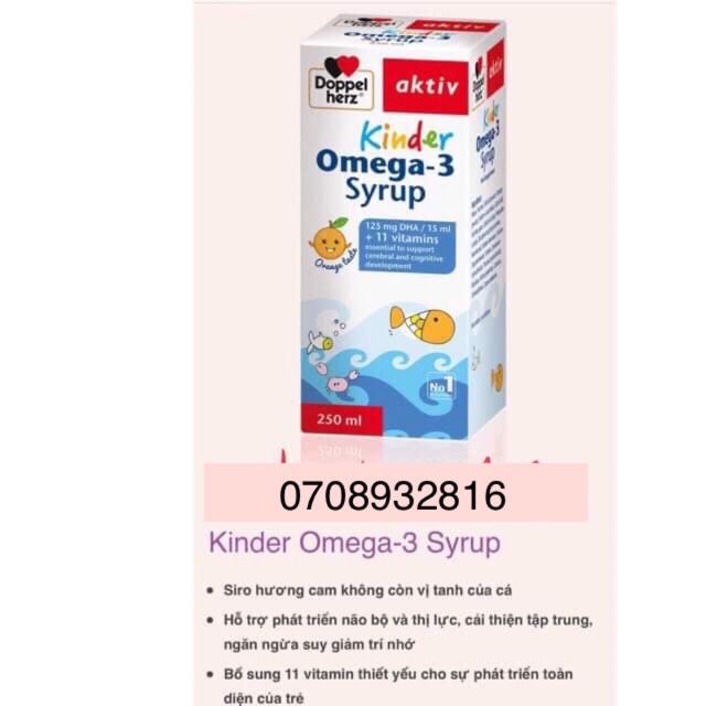 Omega3 syrup 250ml (hàng chính hãng công ty) (kinder omega-3 syrup Doppel herz )(made in đức)