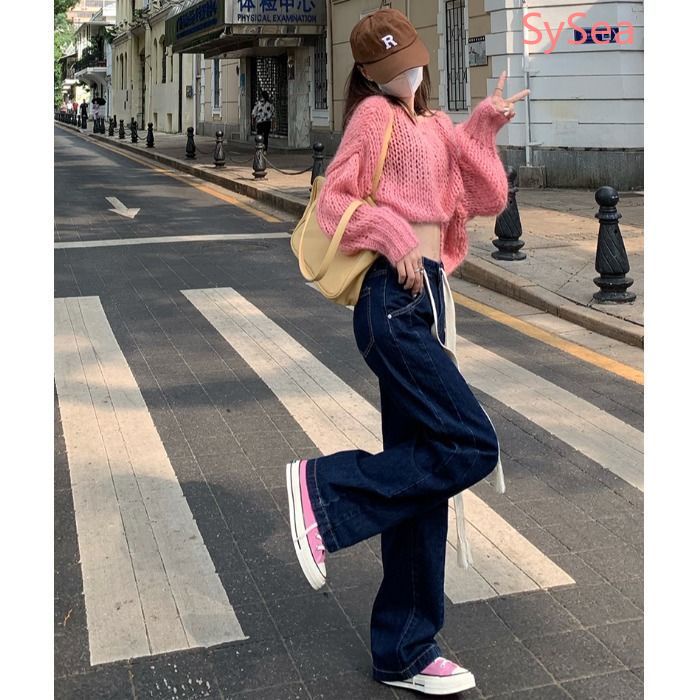 Quần Jeans Màu Sắc Đơn Giản Phong Cách Retro Cho Nữ