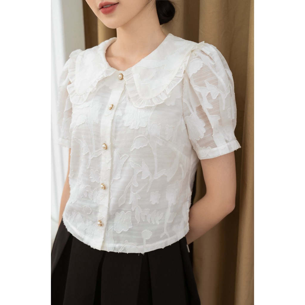 Áo sơ mi cổ sen bèo tay cộc TIINSTORE AHN344