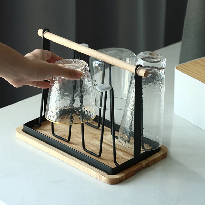 Giá Đỡ Cốc Uống Nước Di Động Bằng Sắt Kèm Khay Ráo Nước Cho Nhà Bếp