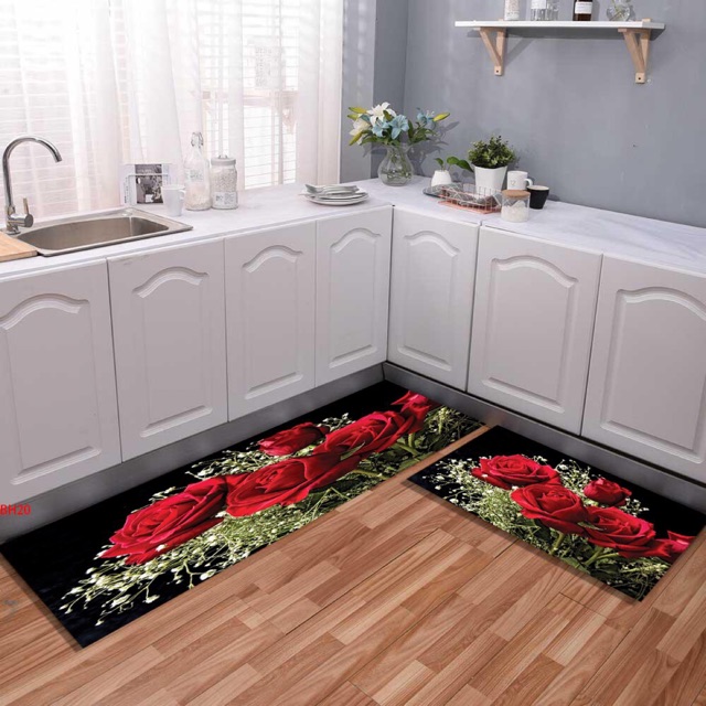 Bộ thảm bếp nỉ nhung hoạ tiết cao cấp ,chống trơn , chống trượt ,in 3D sang trọng cho phòng bếp của banh