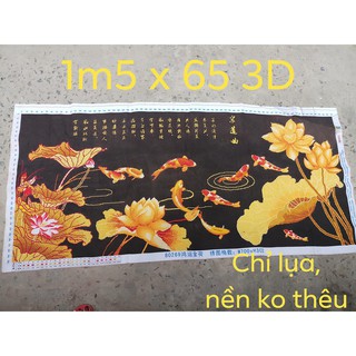 (Đã thêu xong chưa khung) Tranh thêu chữ thập Cửu ngư quần hội 1m5 x 65 tranh thêu 3D thêu hết chi tiết ko thêu nền, chữ