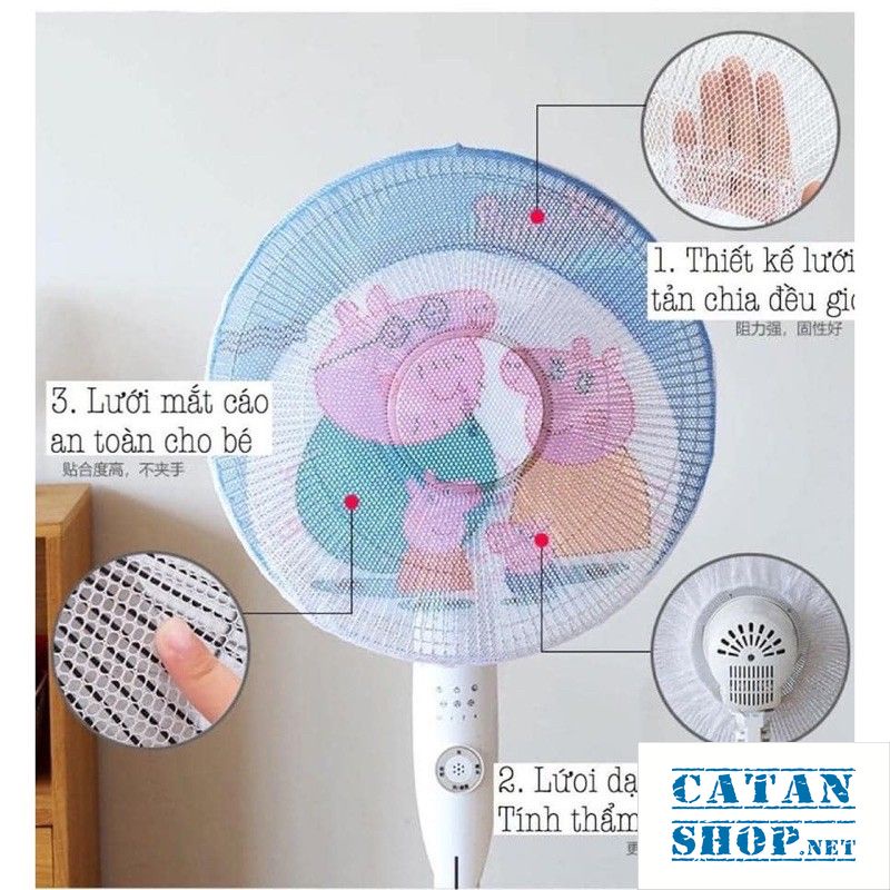 Lưới bọc quạt Hoạt hình an toàn cho bé, Màn trùm máy quạt bảo vệ bé có dây rút siêu tiện dụng GD572-LBocQu