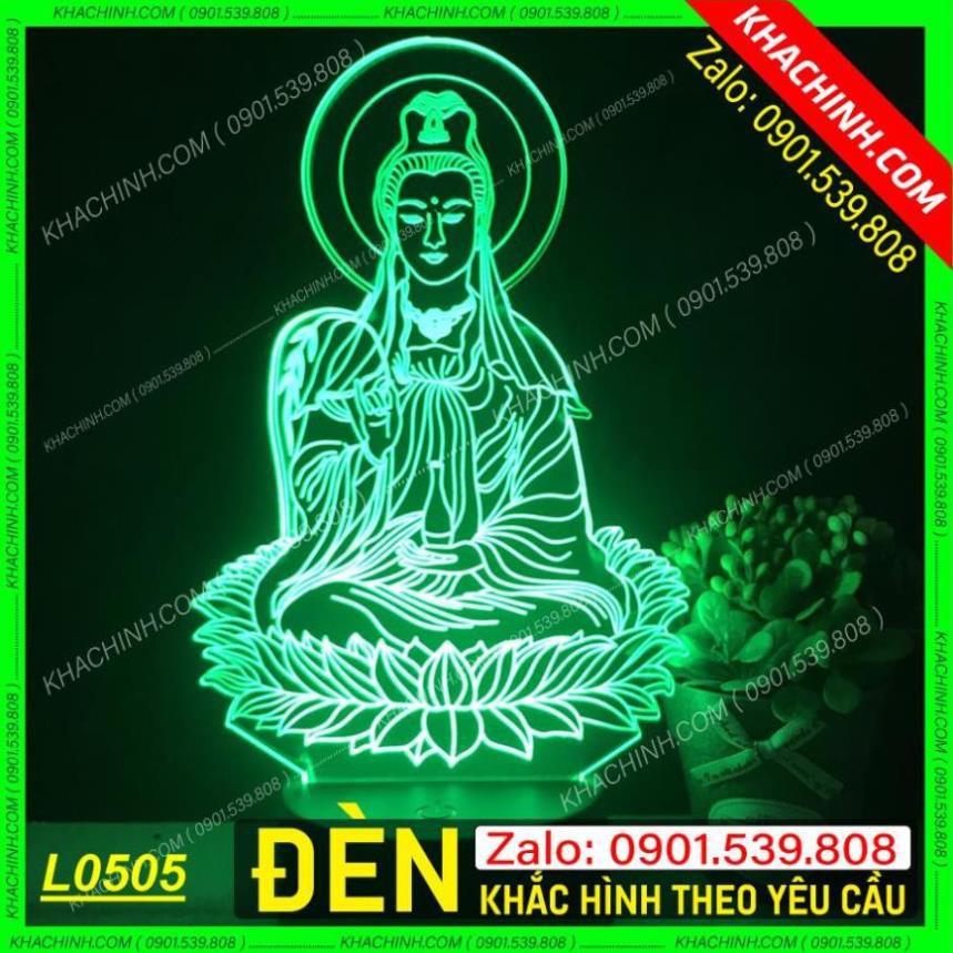 Đèn thờ hình Phật Mẹ Quan Âm - Phật Giáo để bàn thờ sáng đẹp khắc laser Mẫu L0505-L có Remote thay đổi 16 màu