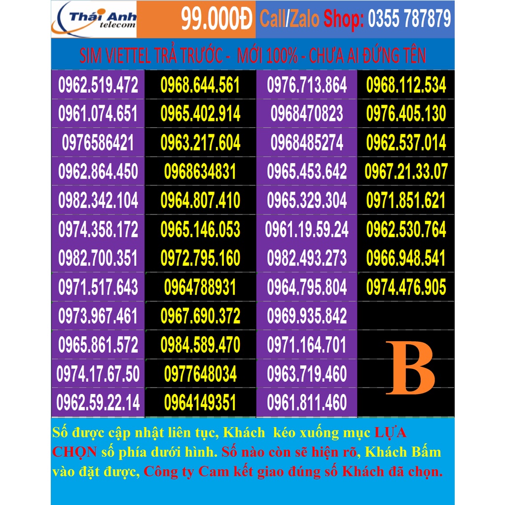 SIM ĐẸP VIETTEL ĐẦU SỐ 09 TRẢ TRƯỚC - CHỌN SỐ -MỚI 100% - NGHE GỌI - 4G - ĐỒNG GIÁ 99.000Đ
