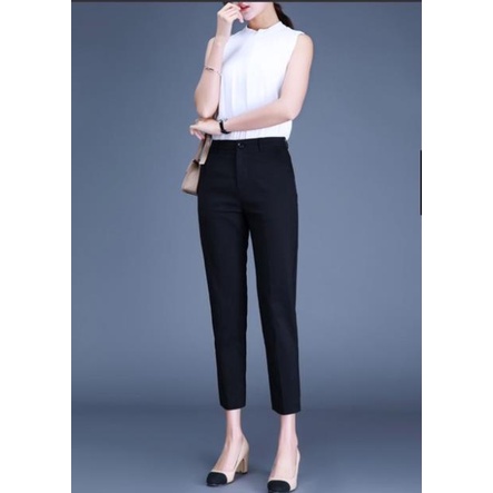 Quần baggy công sở nữ dài cạp cao có đai màu Đen - Dáng quần tây nữ đi học công sở vải dày mềm - Phối áo sơ mi đẹp