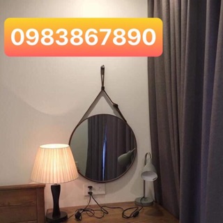 Gương treo tường - gương tròn d60 viền da cao cấp