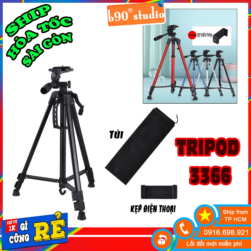 Tripod Chân đế điện thoại và máy ảnh Selfiecom 3366 Cao 1m5 Có Tay Cầm Quay Phim