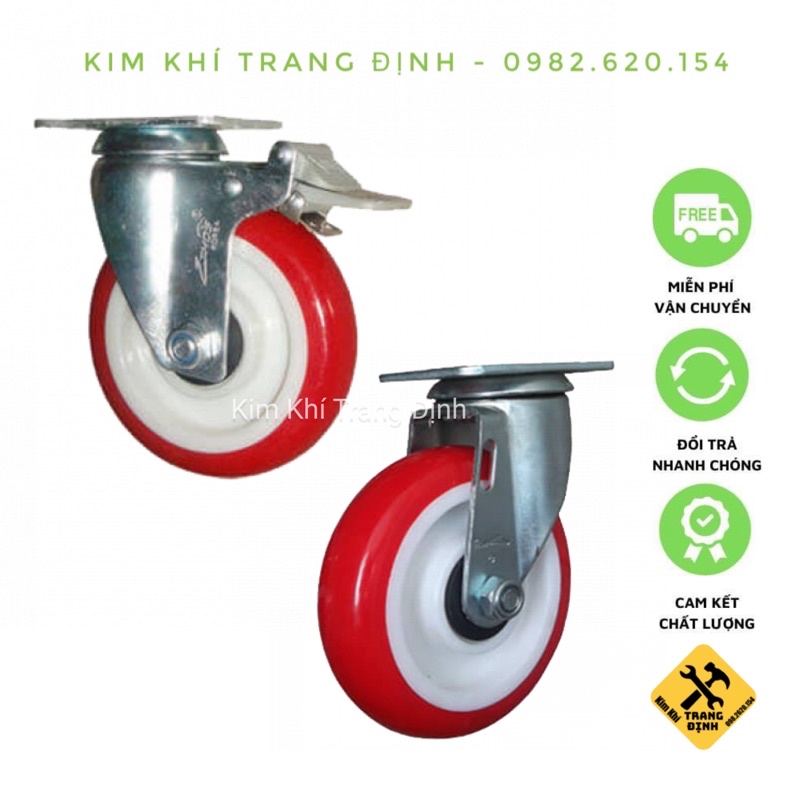 Bánh xe đẩy hàng xoay 360 độ cao cấp 7,5cm, 10cm màu mận chín, chịu lực 150-200kg