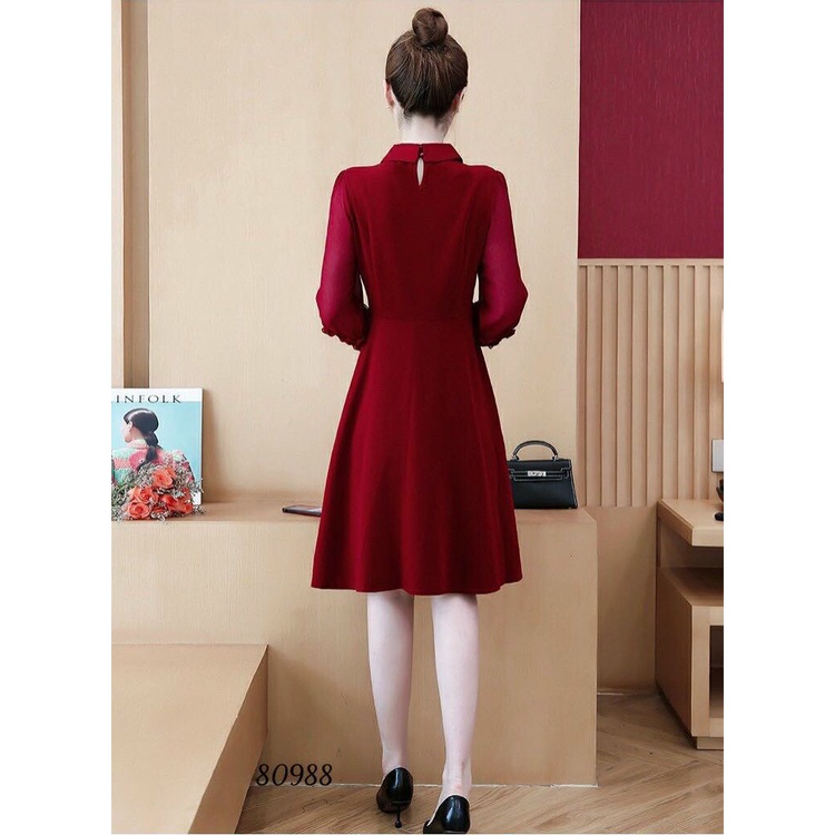 ĐẦM XÒE DỰ TIỆC DÀI TAY PHỐI NƠ CỔ SIÊU DỄ THƯƠNG