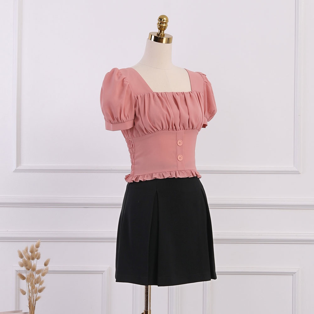 Áo sơ mi croptop trẻ trung,  xếp ly ngực, ôm eo, bèo gấu, hàng thiết kế chính hãng cao cấp TK Fashion - SMKA74