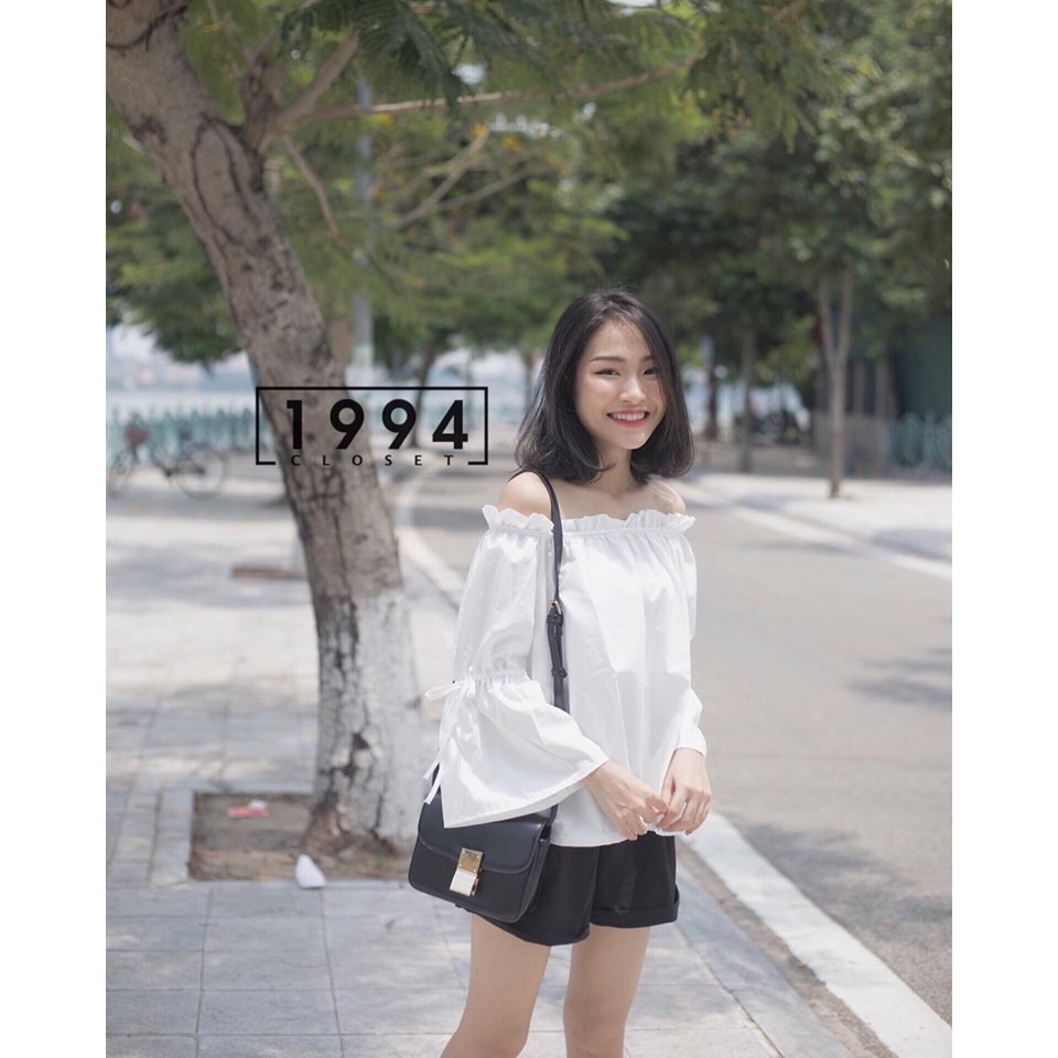 [Mã WASKT304 giảm 15% tối đa 30K đơn 99K] Trễ vai bèo tay xoè bo chun đính dây nơ Trắng TKA141 | BigBuy360 - bigbuy360.vn