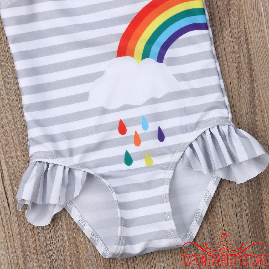 Bộ bikini liền thân họa tiết sọc ngang màu sắc cầu vồng dành cho bé