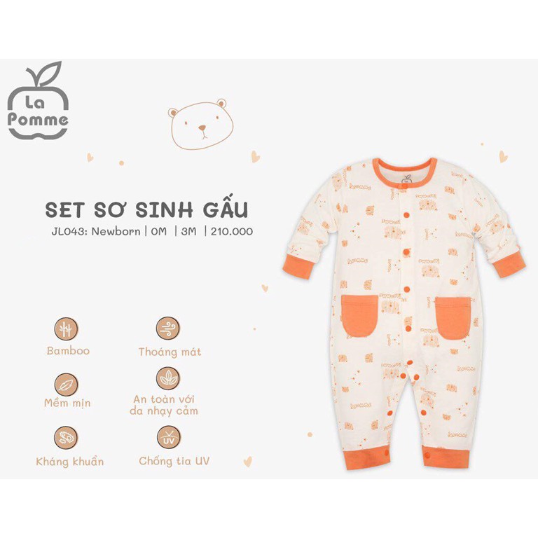 Set Combo Sơ Sinh | Bộ Body Dài Cài Giữa La Pomme Bamboo Siêu Mềm Mịn Cao Cấp | Bé Trai Bé Gái | mũ yếm bao tay chân