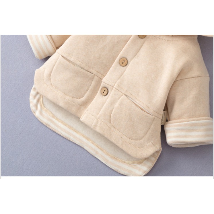 Áo khoác cho bé 0-4 tuổi 100% cotton hữu cơ tự nhiên không chất tẩy nhuộm cực kỳ mềm mại kèm mũ thời trang