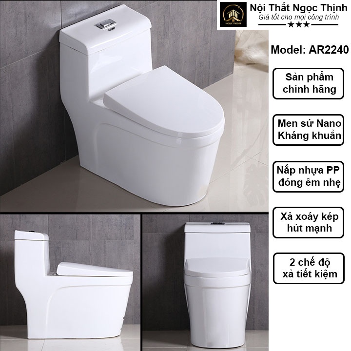 Bồn cầu đúc liền khối men sứ Nano Arino AR-2225 hàng chính hãng xả xoáy kép siêu mạnh