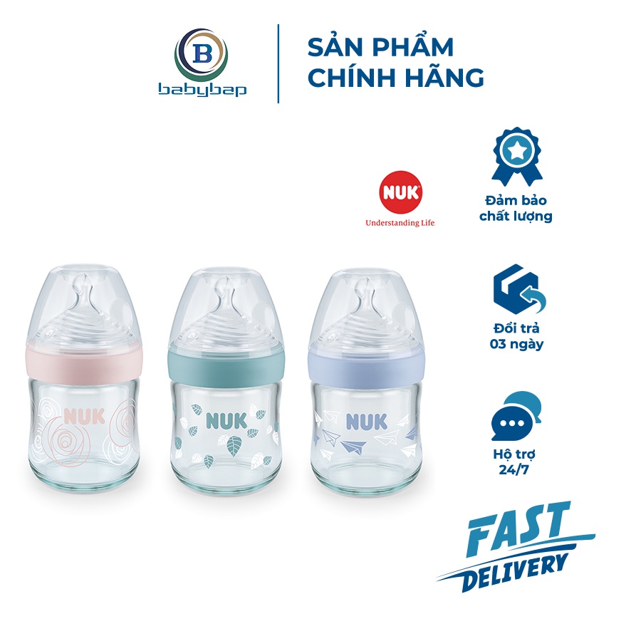 Bình Sữa NUK Nature Sense Thủy Tinh 120ml/240ml Núm Ti S1 - M Thủy Tinh Chịu Nhiệt Cao Cấp