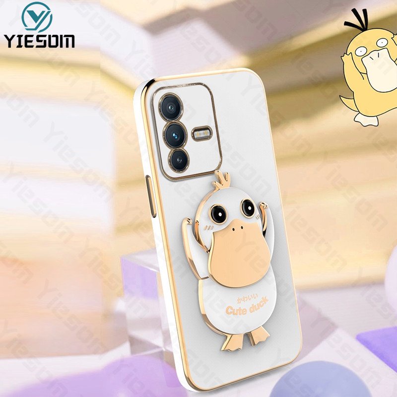 Ốp Điện Thoại Silicon Mềm Chống Sốc Có Giá Đỡ Hình Vịt Dễ Thương Cho Vivo V23 V23E V23 Pro V21 V21E V20 SE V15