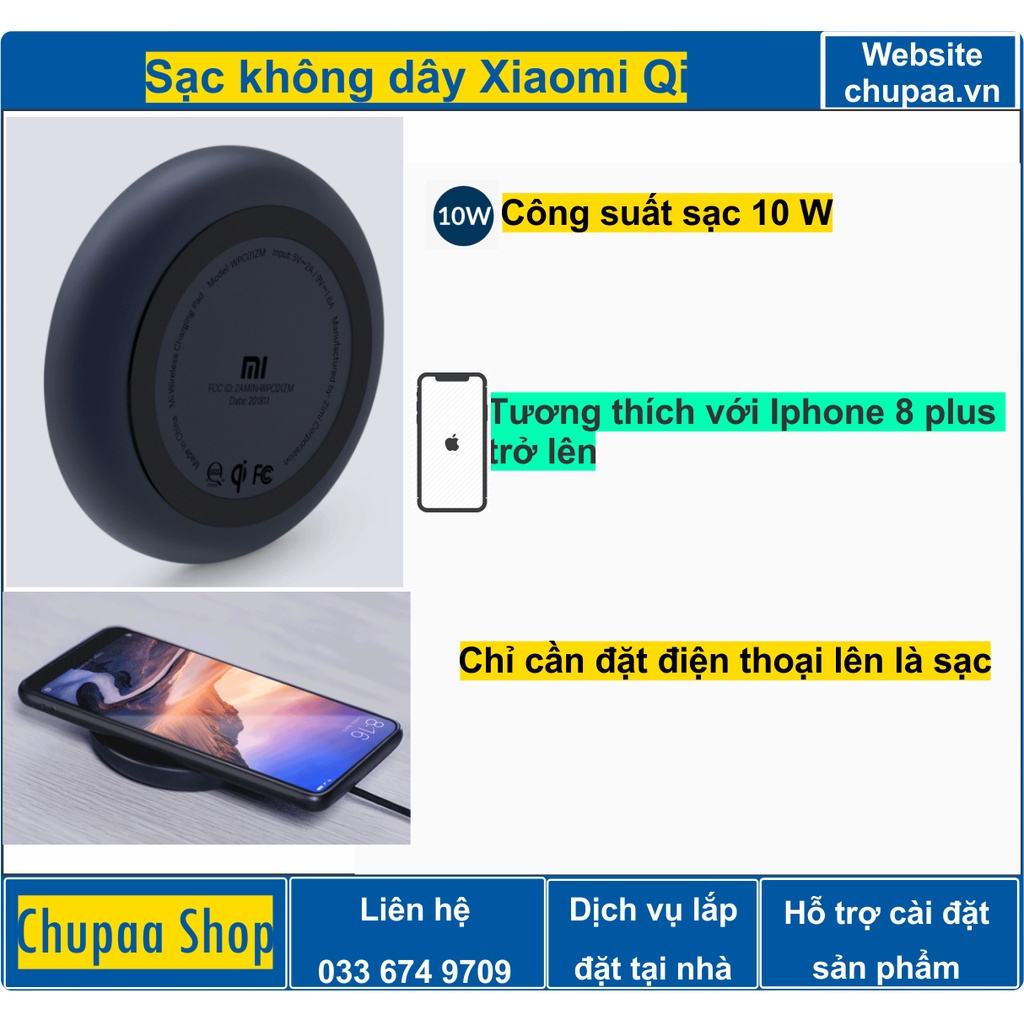 Sạc không dây Xiaomi Qi (phù hợp với Iphone 8 Plus trở lên)