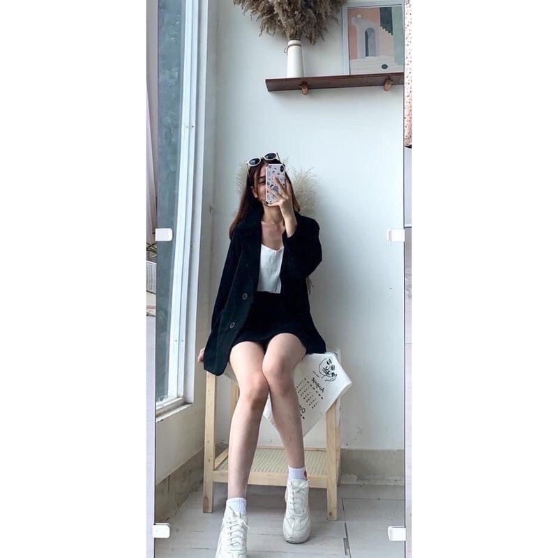 Set Blazer trơn 1 lớp 2 màu Đen/ Be ( Ảnh thật )