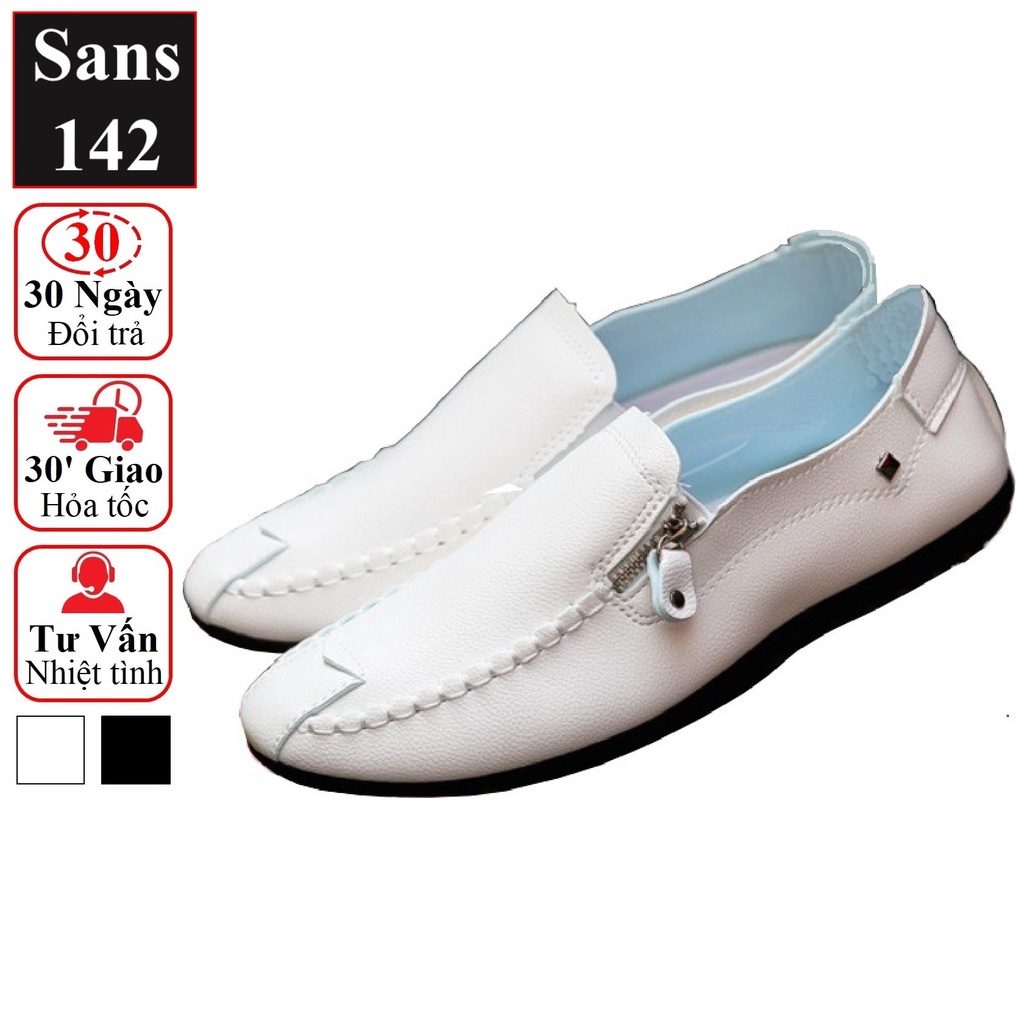 Giày mọi nam Sans142 giầy lười giá rẻ unisex trắng đen size 38 39 40 41 42 43 44