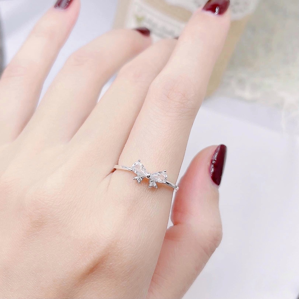 Nhẫn Nữ Bạc Ta CaoBac Silver Mặt Nhẫn Đính Đá Hoạ Tiết Hình Nơ Đính Đá Xinh Xắn Nhẫn Nơ Hợp Làm Quà Tặng Bạn Nữ