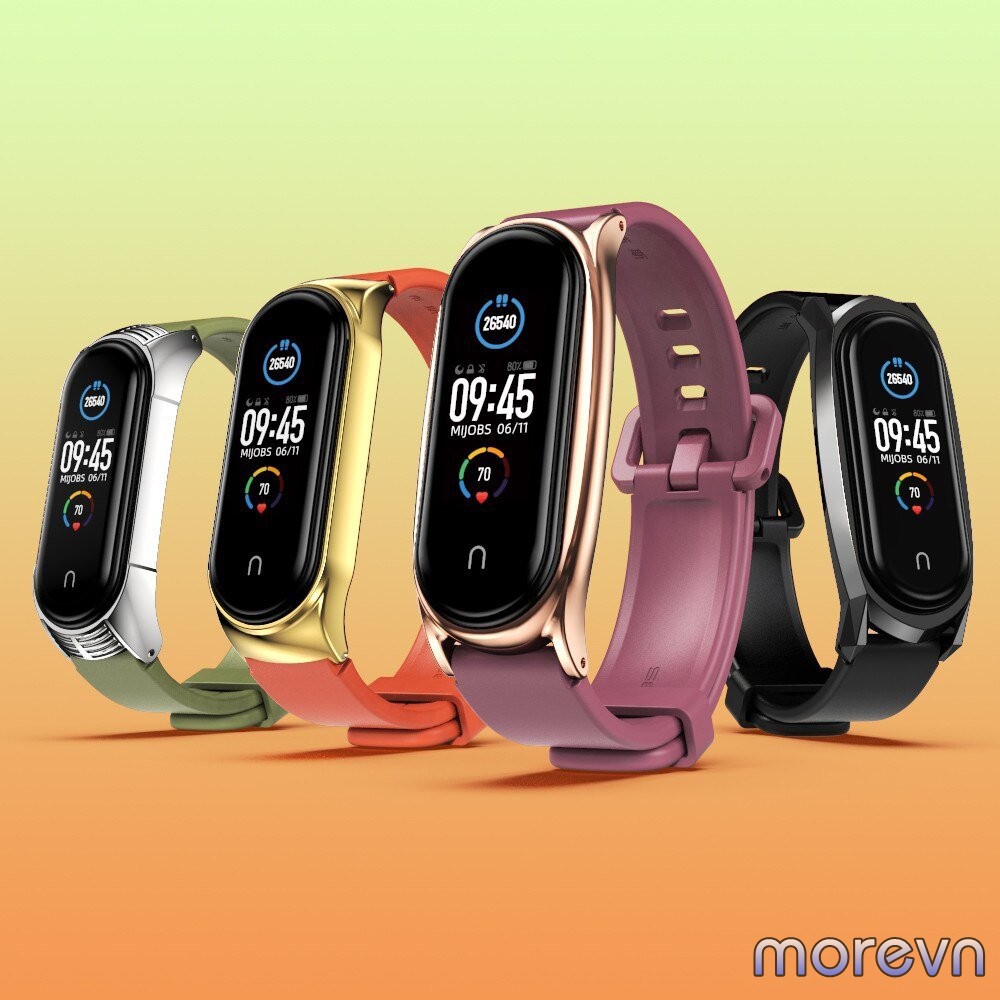 Dây đeo thay thế Miband 4, miband 3 silicon mặt kim loại PLUS, CLASSIC chính hãng MIJOBS -  dây đeo mi band 4, mi band 3