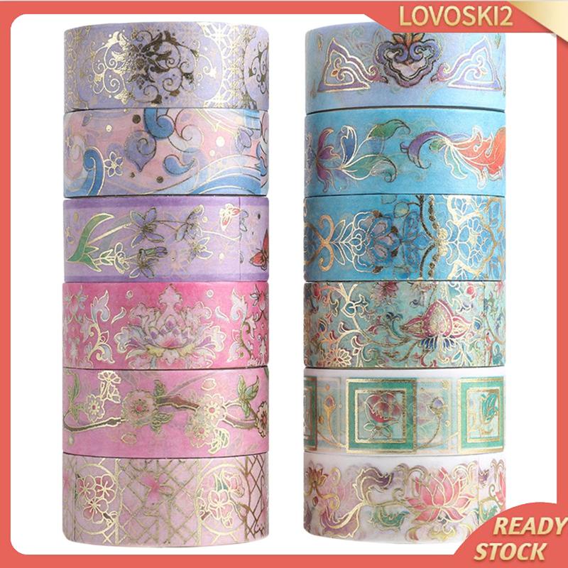 Set 12 Cuộn Băng Dính Washi Màu Đồng Trang Trí Đa Năng