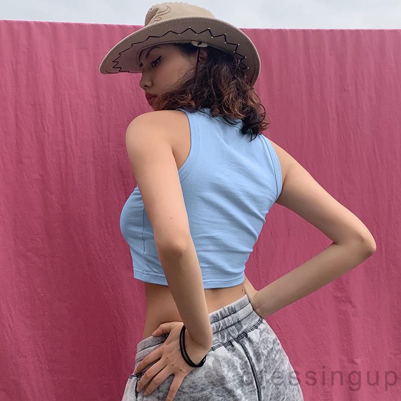 Áo Thun Sát Nách Cổ Tròn Dáng Ôm In Chữ Cá Tính Cho Nữ