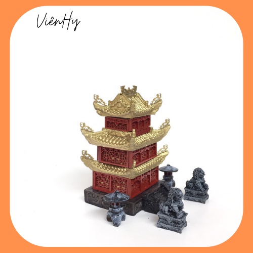 Tiểu cảnh trang trí non bộ, phụ kiện thủy sinh, bán cạn, hồ cá, bể cá, sen đá, bonsai. TC021_ Cặp sư tử cao 4cm.