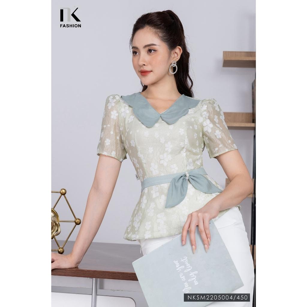 Áo Sơ Mi Nữ Dáng Peplum Công Sở NK Fashion Thiết Kế Cổ Kiểu Thanh Lịch, Chất Voan Dập Nổi Mềm Mịn NKSM2205004