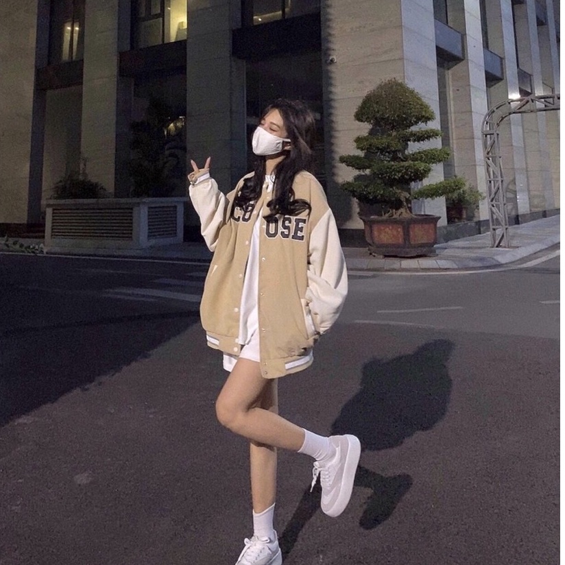 Áo Khoác Nữ Bomber CHOOSE Nhung Tăm 2 Lớp Form Rộng Ulzzang
