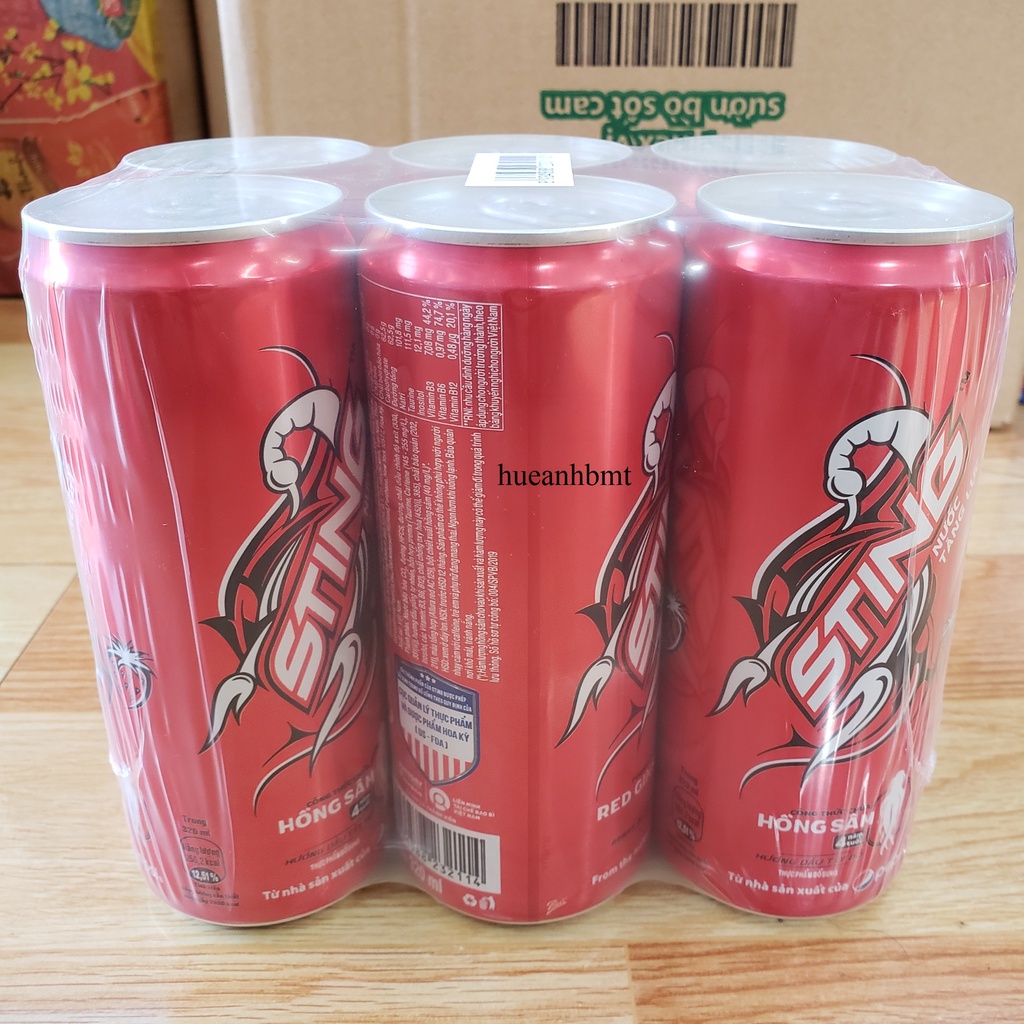 Lốc 6 lon nước Sting dâu lon 320ml