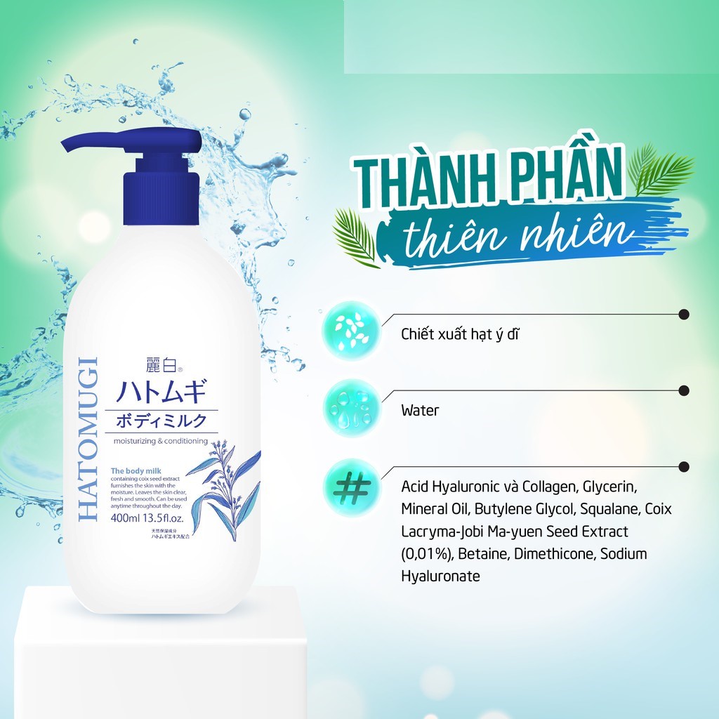 Sữa Dưỡng Thể Sáng Da Hatomugi Moisturizing & Conditioning Body Lotion cấp ẩm, dịu da 400ml